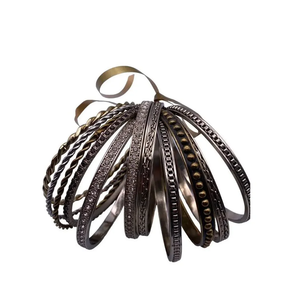 Set of 11 Mixed Goldtone and Silvertone Metal Bangle Bracelets 2.5